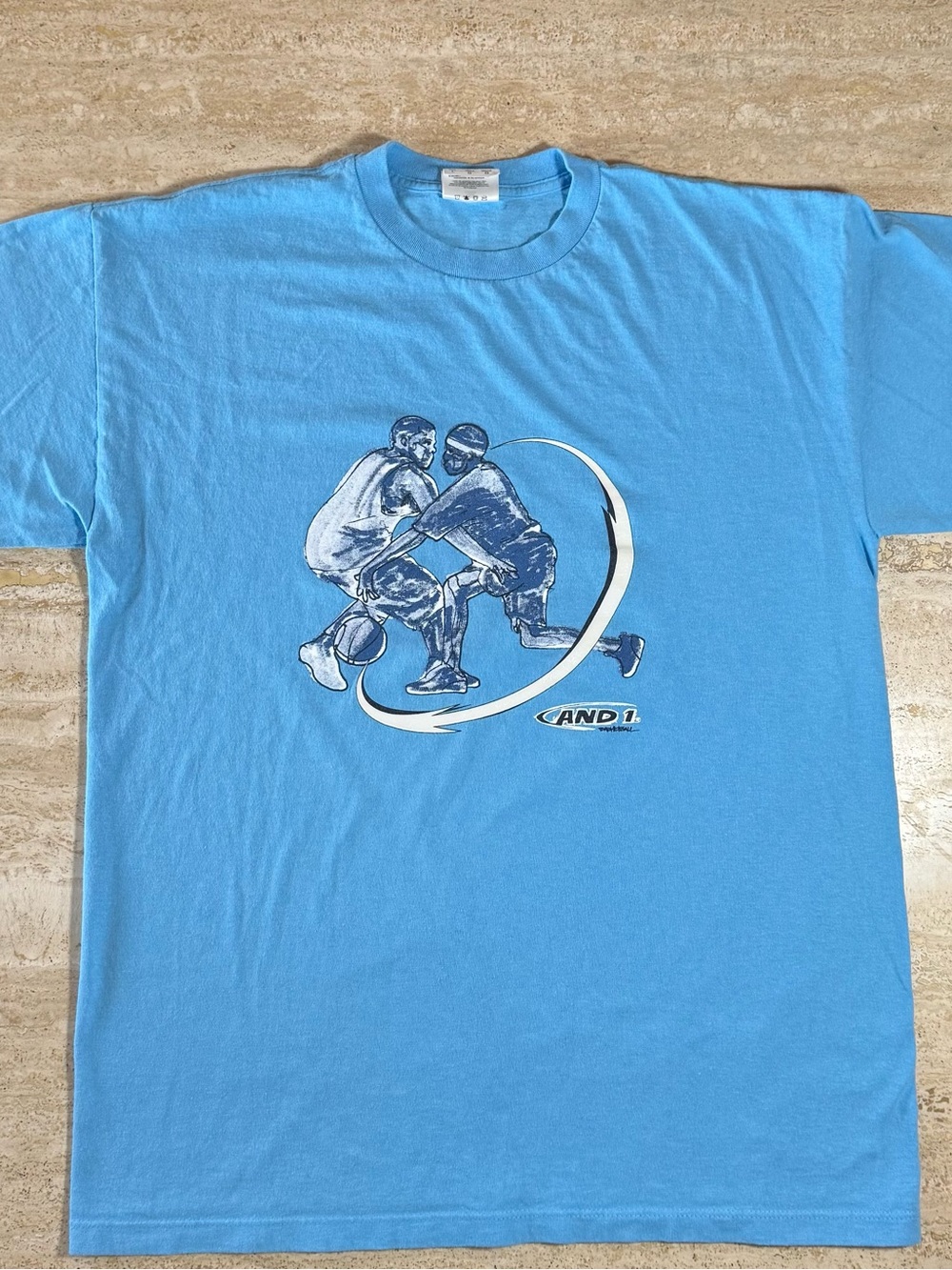 Vintage And1 Sky Blue Basketball Graphic Short Sleeve Tee Made in USA